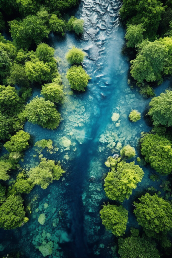 Stimmungsbild: Fluss fließt durch Wald.