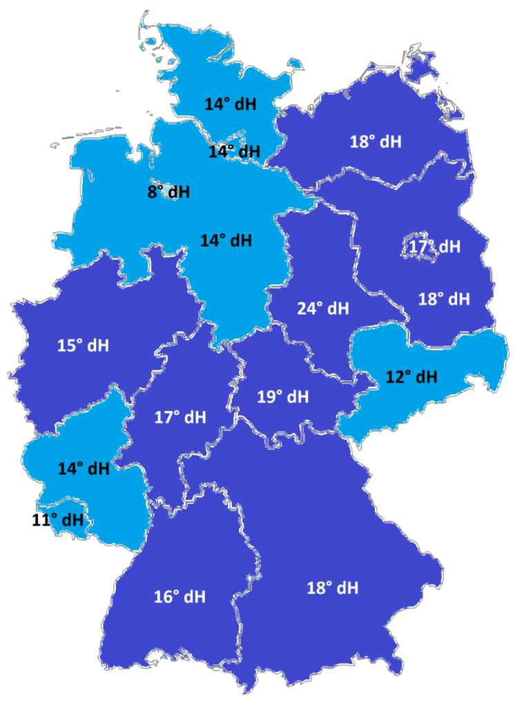 Infokarte zur regionalen Verteilung der Wasserhärte in Deutschland.